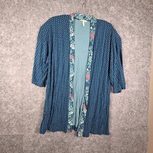 Soma Cool Nights Open Front Short Kimono Robe Blue Floral Size XL